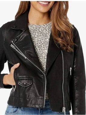 Blank NYC Black Faux Leather Moto Jacket with Silver Zippers